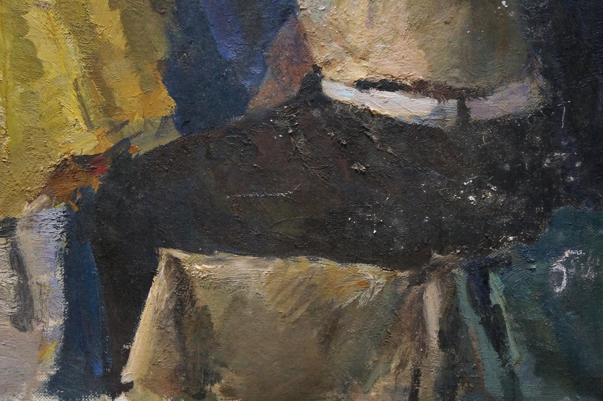 Oil painting of pensive grandfather portrait by Maria Titarenko