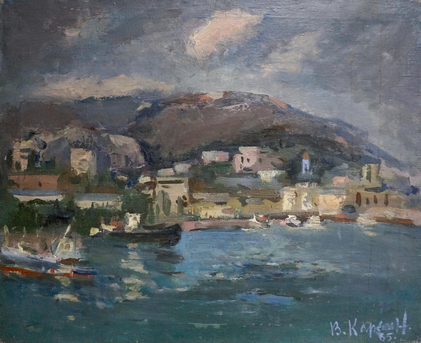 Oil painting of coastal city by Karelin Vyacheslav Dmitrievich