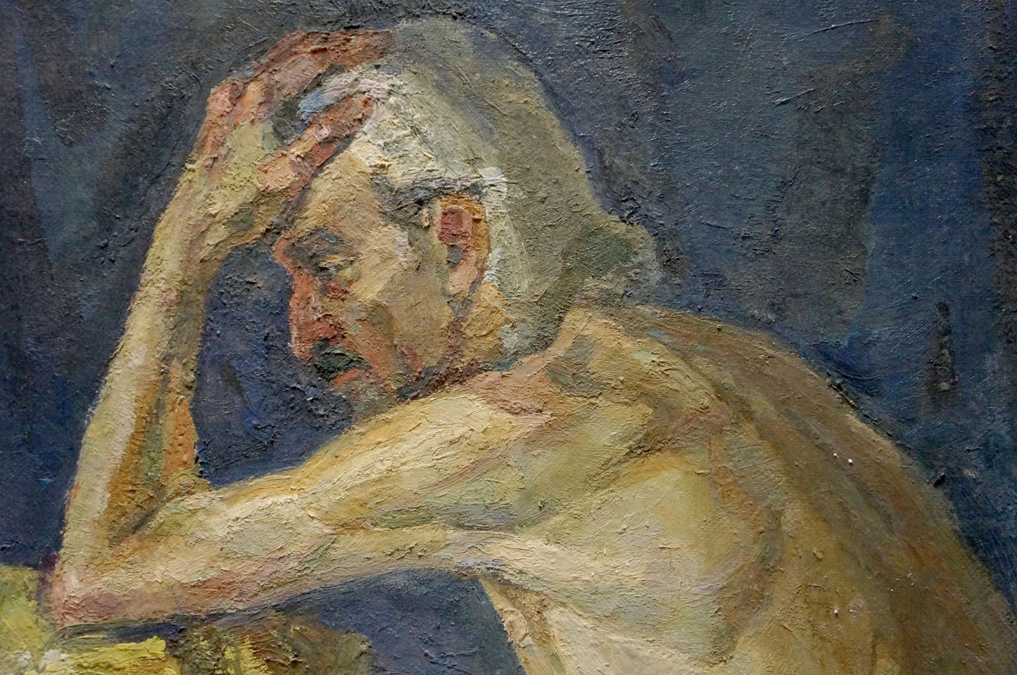 Oil painting of pensive grandfather portrait by Maria Titarenko