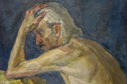 Oil painting of pensive grandfather portrait by Maria Titarenko