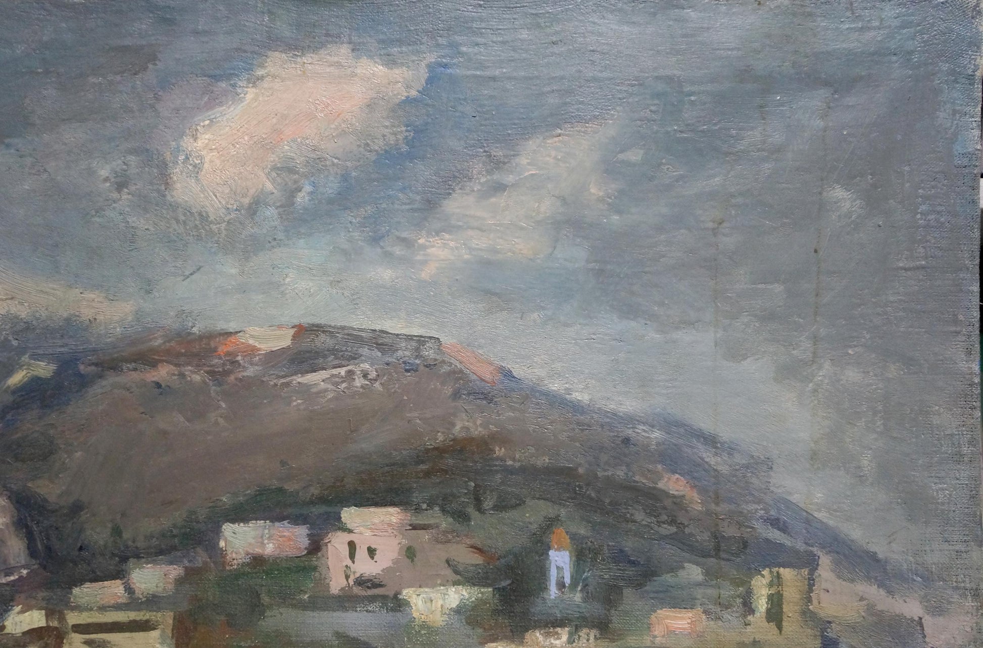 Textured oil painting of coastal city village by Karelin Vyacheslav Dmitrievich