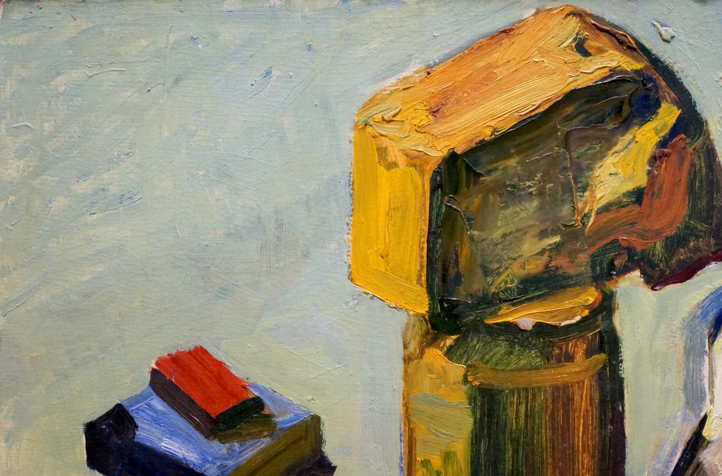 Abstract oil painting Importance by Kiyansky Yuri Ivanovich, textured yellow brown brushstrokes