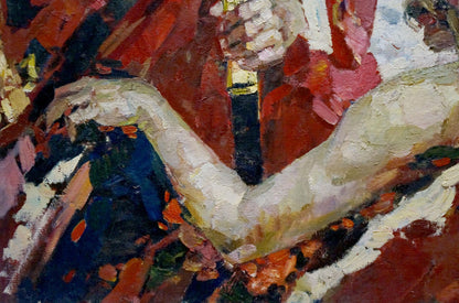 Oil painting Cossacks by Maria Titarenko: textured hand holding object