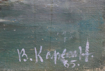 Signature b on back of Oil painting City near the coast by Karelin Vyacheslav Dmitrievich