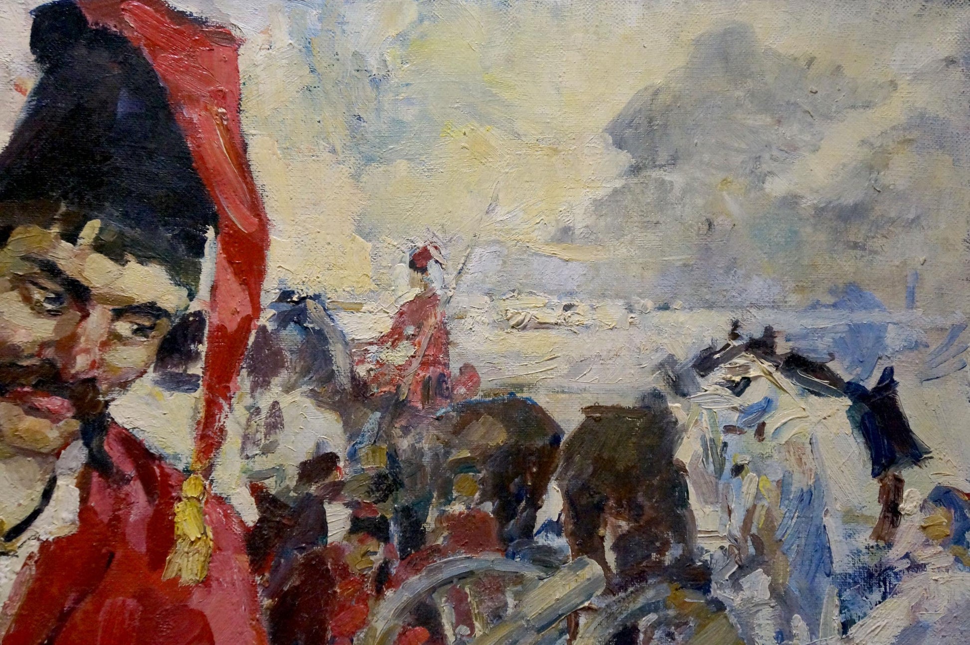 Oil painting Cossacks by Maria Titarenko: man in red turban on horseback