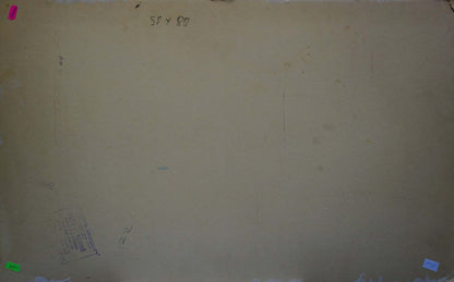 Back of Abstract oil painting Importance by Kiyansky Yuri Ivanovich with beige canvas, handwritten dimensions and adhesive notes