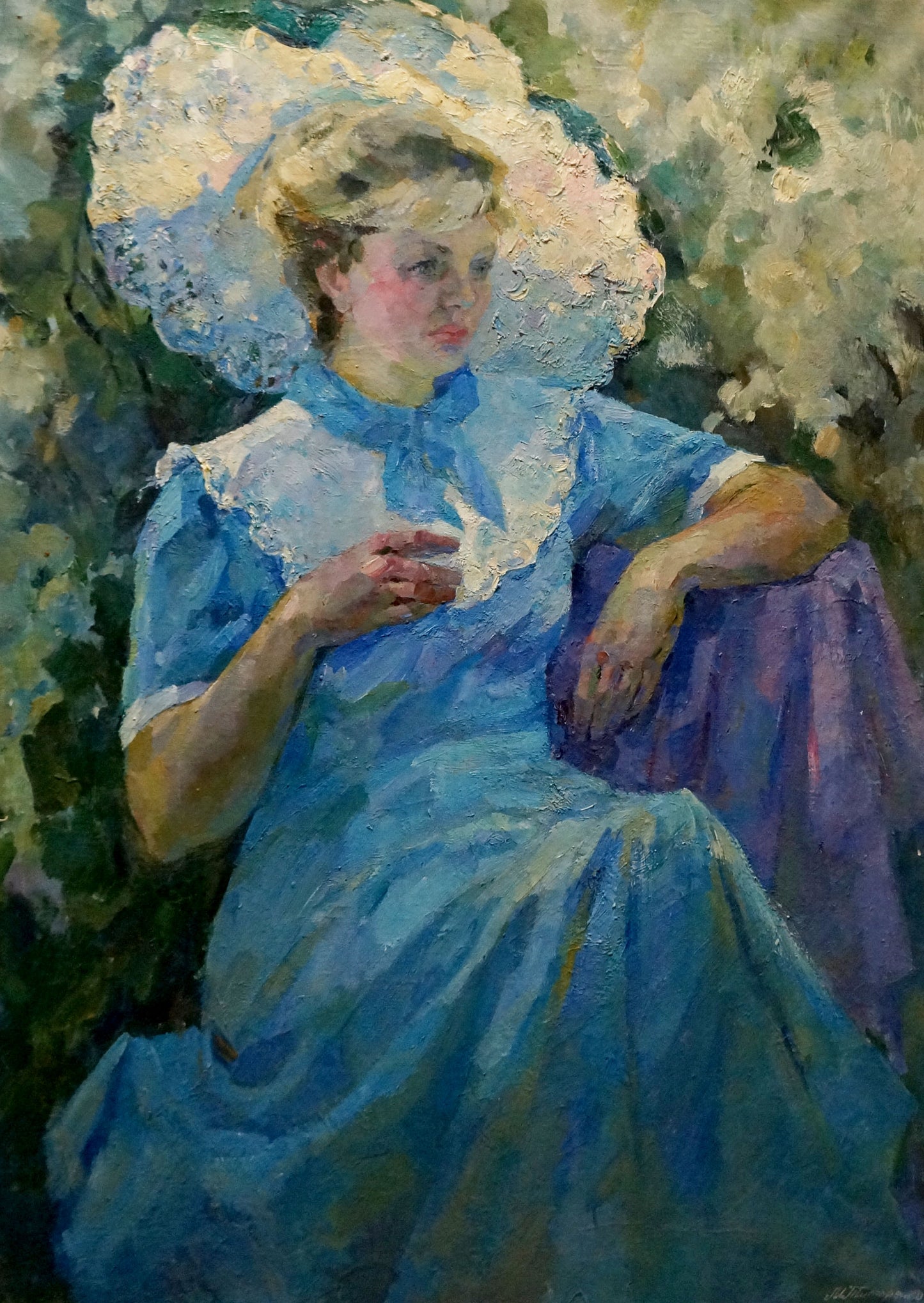 Oil painting of girl in garden by Titarenko Maria Anatolyevna