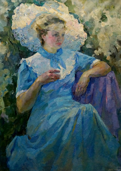 Oil painting of girl in garden by Titarenko Maria Anatolyevna