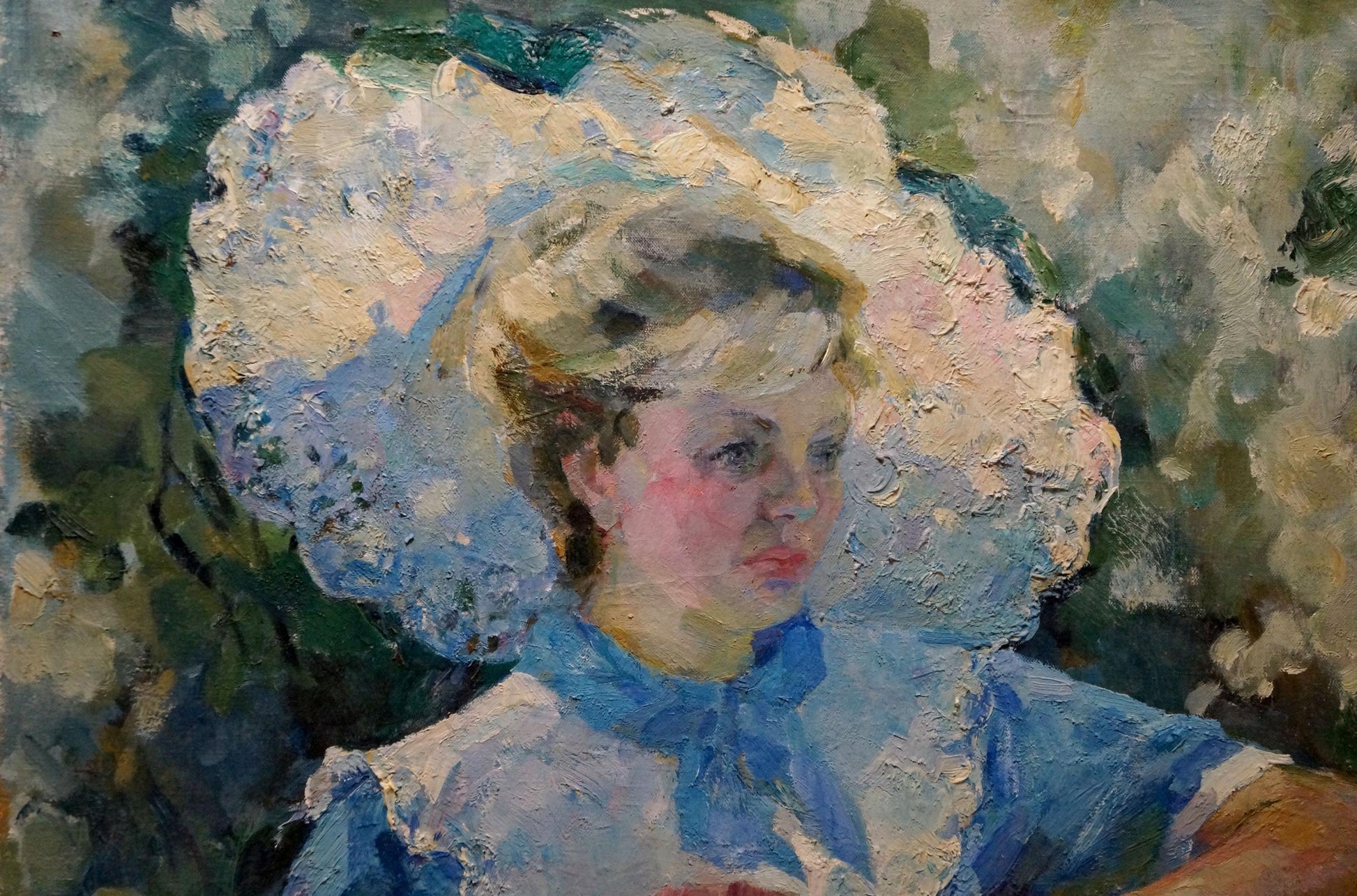 Impressionistic oil painting of girl in garden by Titarenko Maria Anatolyevna