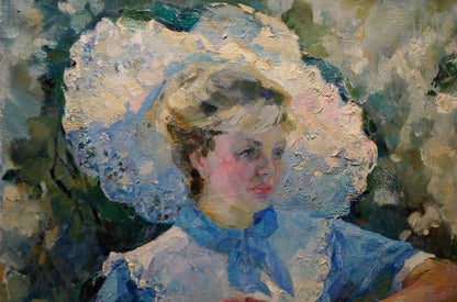 Impressionistic oil painting of girl in garden by Titarenko Maria Anatolyevna