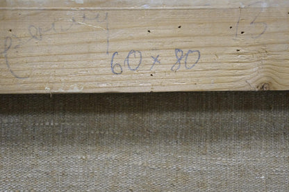 Back of Oil painting Estate by Kisel Ivan Gordeevich with handwritten measurements on light wood