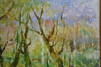 Oil painting Swamp by Khitrova Tamara Aleksandrovna, impressionist trees in vibrant sky