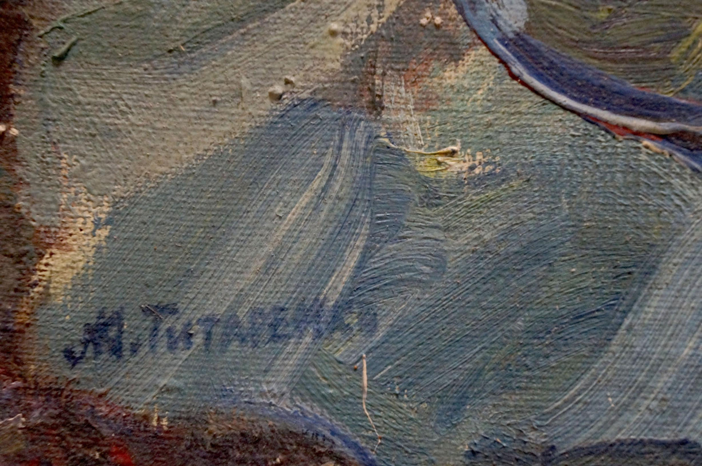 Oil painting Gypsies by Maria Titarenko, textured dark blue with brushstrokes