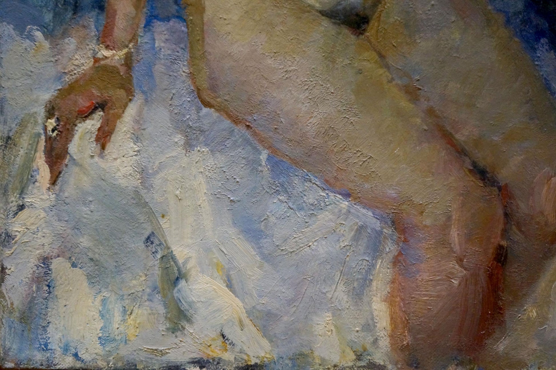 Impressionistic oil painting of female figure on bed by Maria Titarenko
