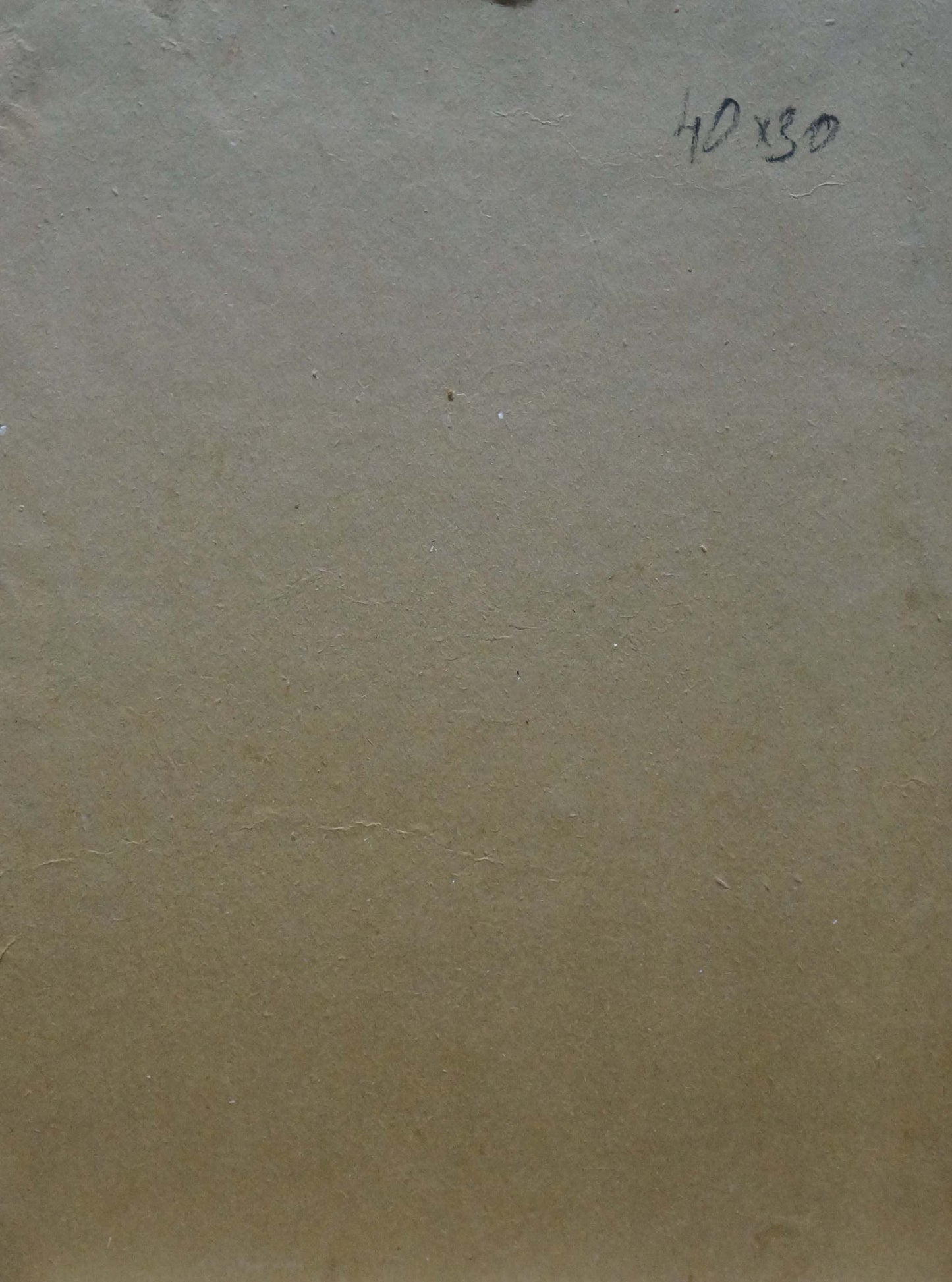 Back of oil painting In the forest on the outskirts, beige textured canvas with faint markings