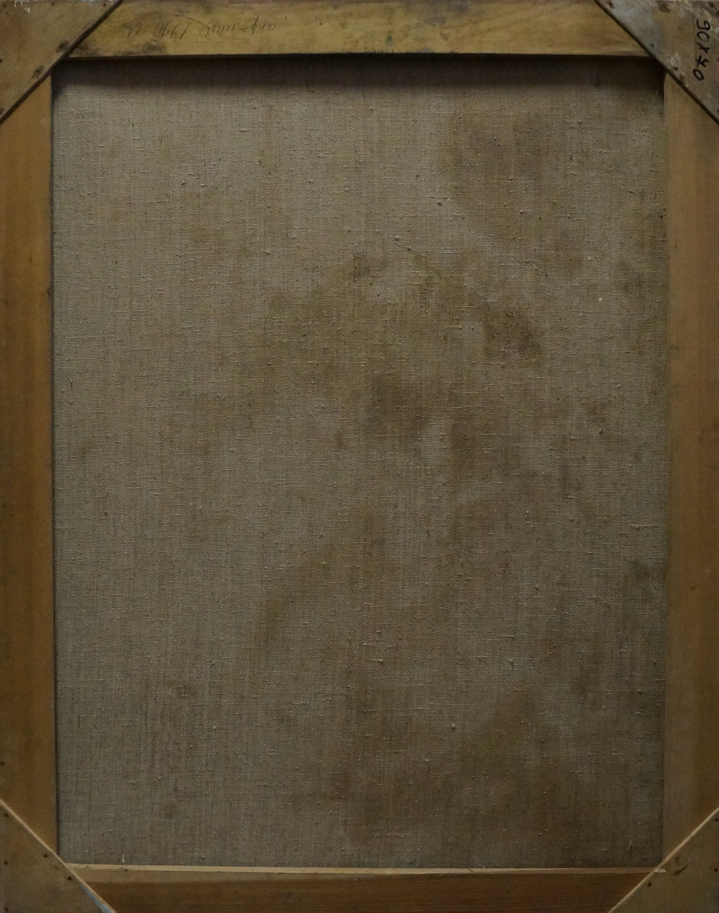 Back of Maria Titarenko female figure oil painting on canvas with beige linen and wood frame