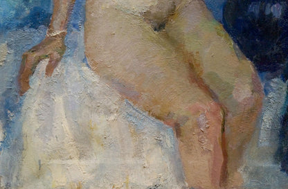 Textured impressionistic oil painting of female figure in morning by Maria Titarenko