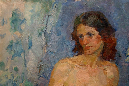 Textured oil painting of female figure in morning by Maria Titarenko