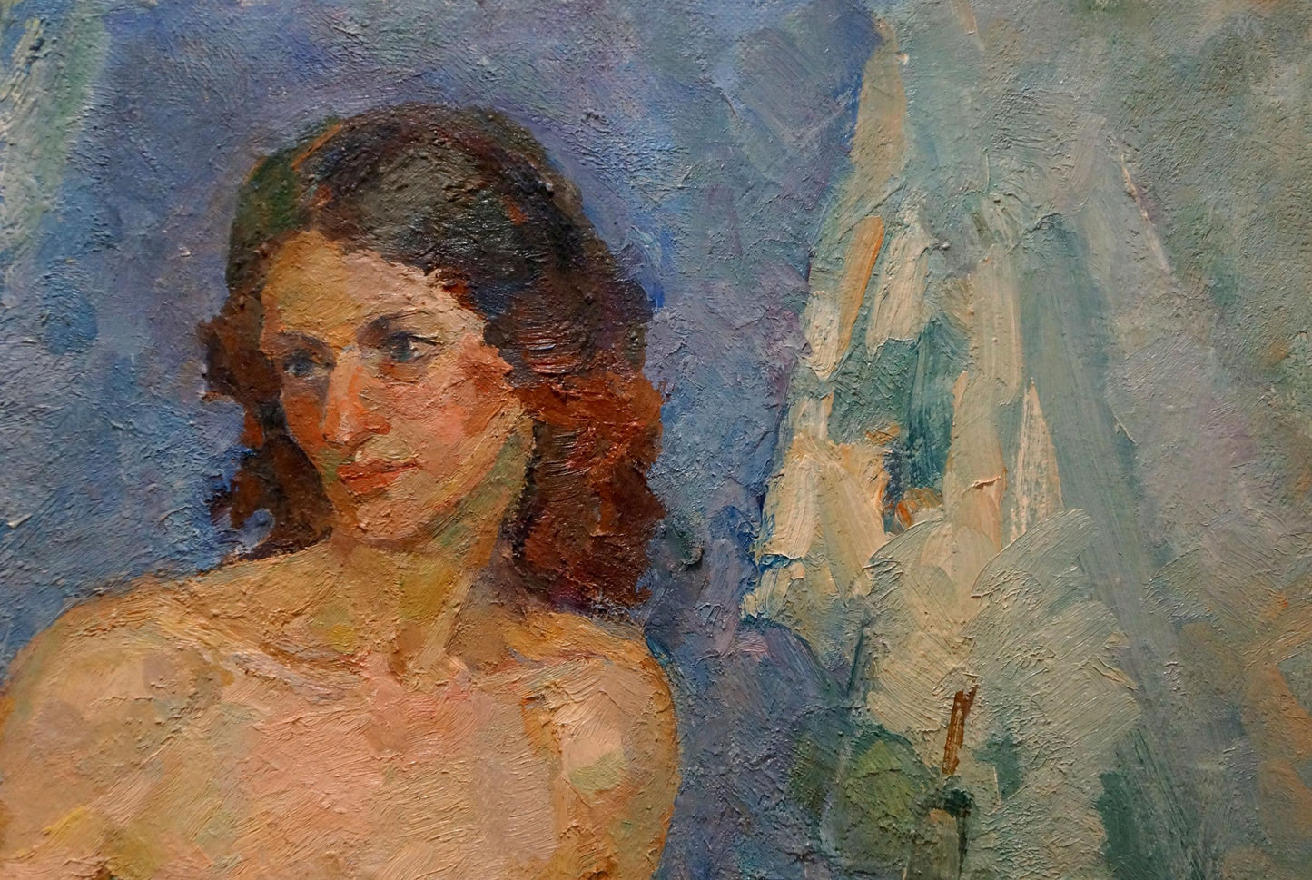 Textured oil painting of female figure in morning by Maria Titarenko
