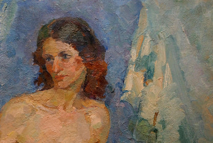 Textured oil painting of female figure in morning by Maria Titarenko