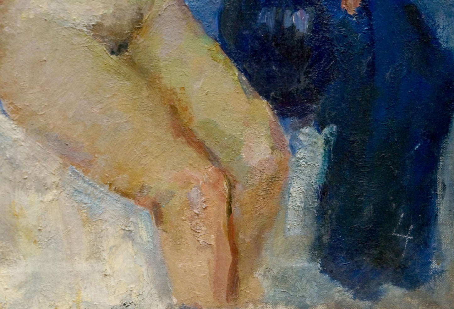 Impressionistic oil painting of female figures leg and knee by Maria Titarenko