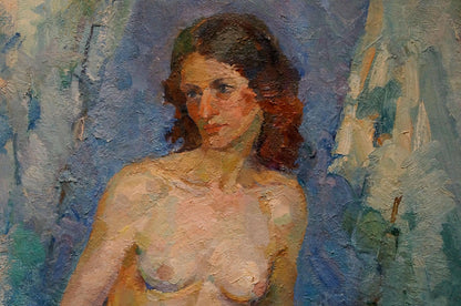 Textured oil painting of female figure in morning by Maria Titarenko