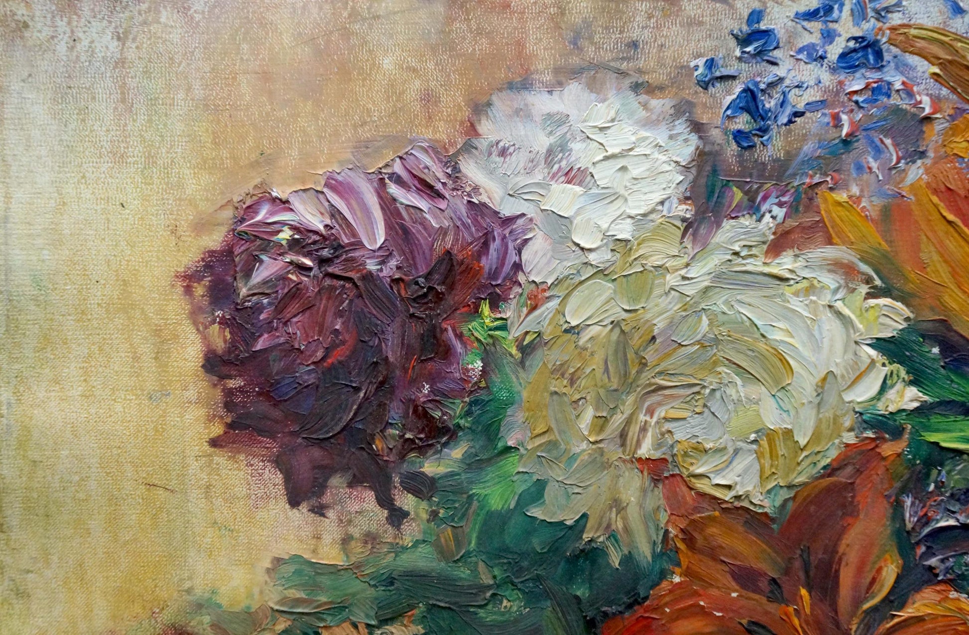 Oil painting sketch of vibrant purple, white, blue bouquet by Tkachenko Andrey Zinovievich