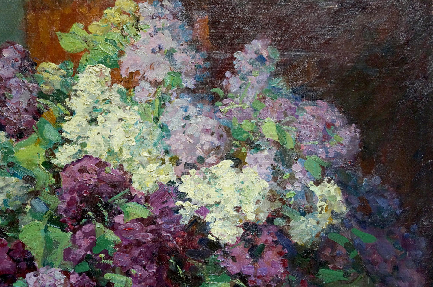 Vibrant oil painting of lilac bouquet by Kisel Ivan Gordeevich