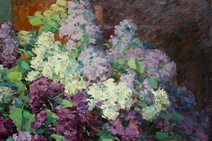 Vibrant oil painting of lilac bouquet by Kisel Ivan Gordeevich