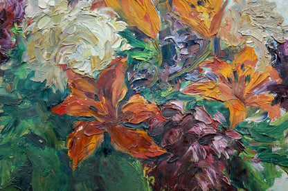 Vibrant impressionist oil painting by Tkachenko Andrey Zinovievich with orange lilies