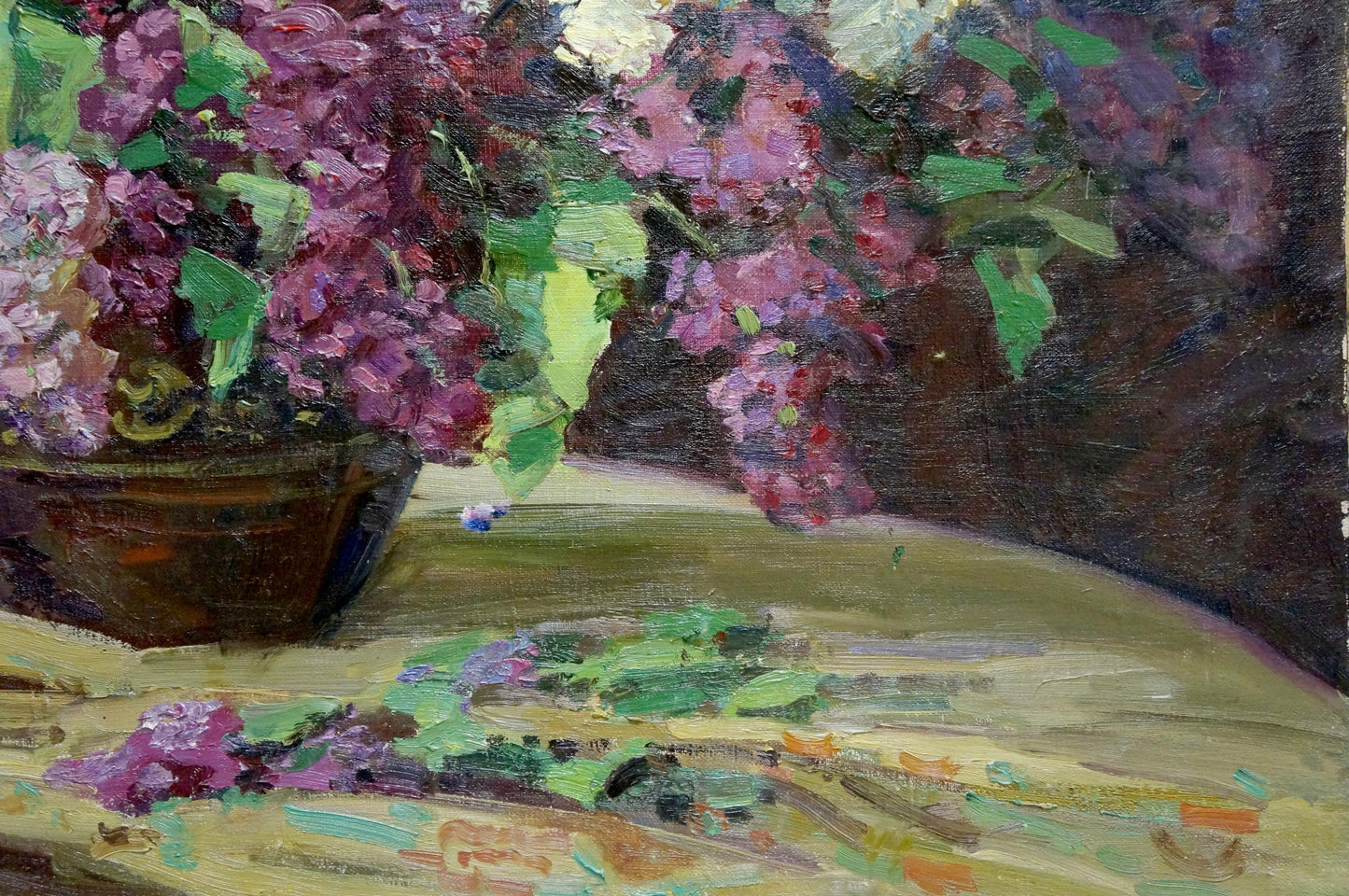 Oil painting of vibrant purple lilac bouquet by Kisel Ivan Gordeevich