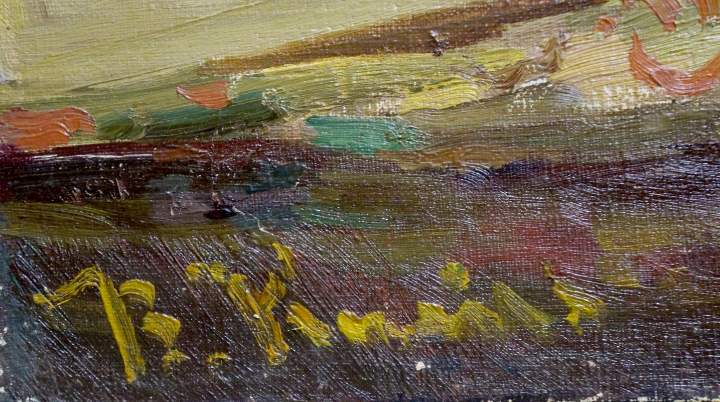 Oil painting Lilac bouquet by Kisel Ivan Gordeevich in green yellow red earth tones