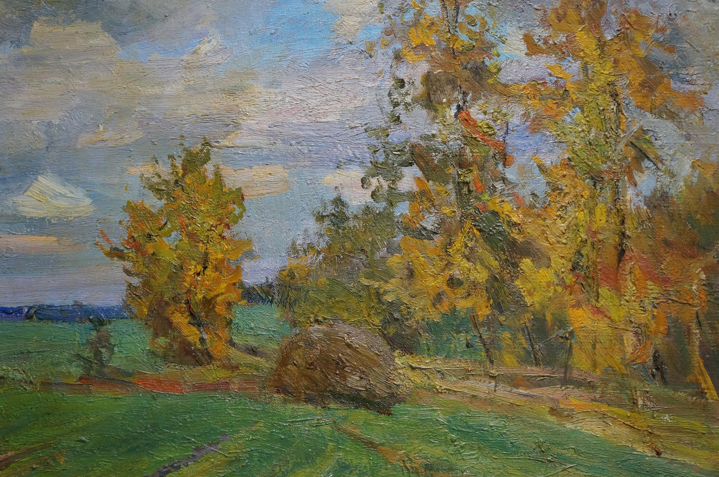 Oil painting Cloudy autumn day by V. Gavrilov with golden foliage