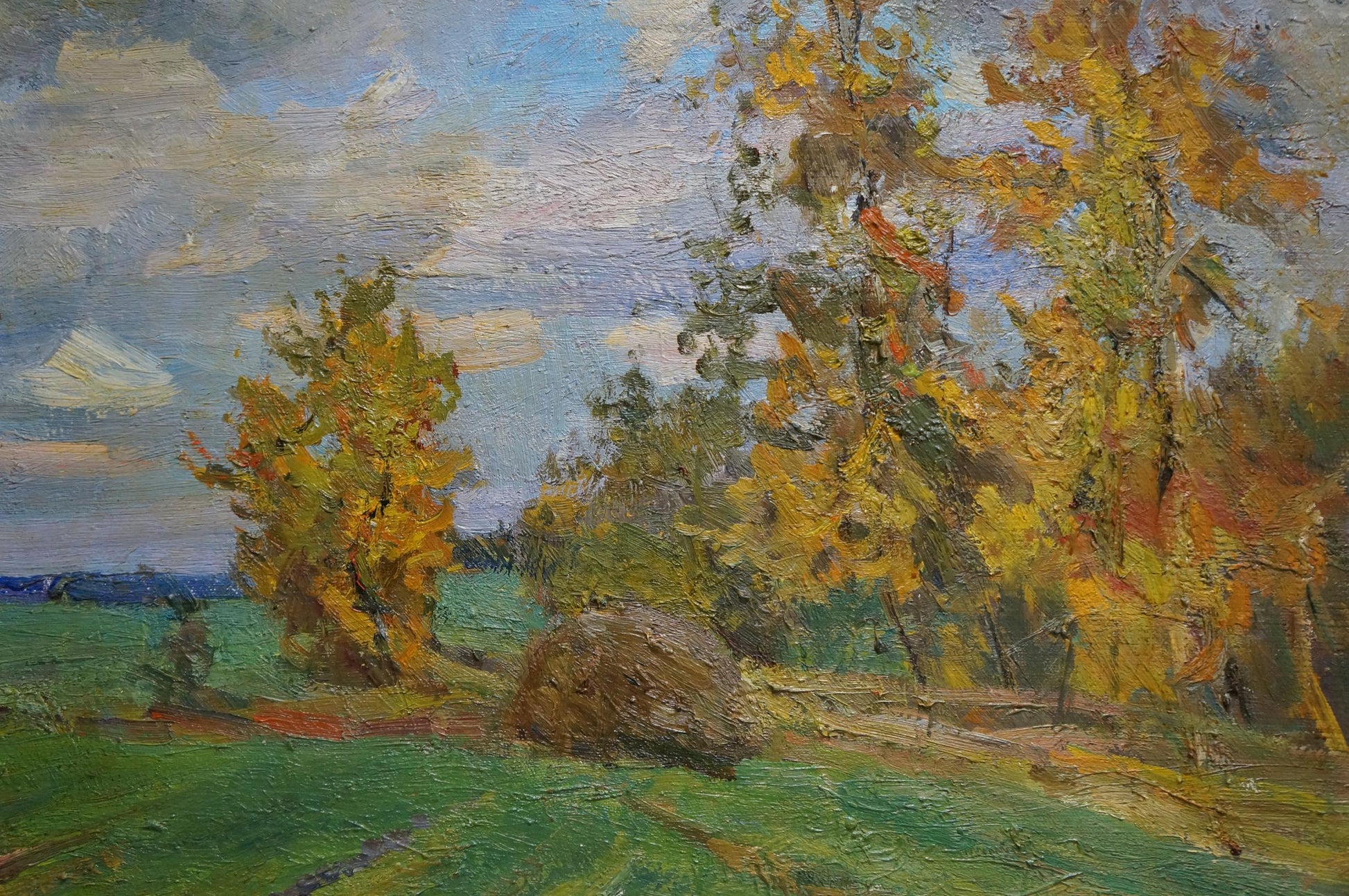 Oil painting Cloudy autumn day by V. Gavrilov with golden foliage