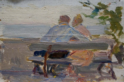 Rustic wooden bench oil painting by Tsvetkova Valentina Petrovna