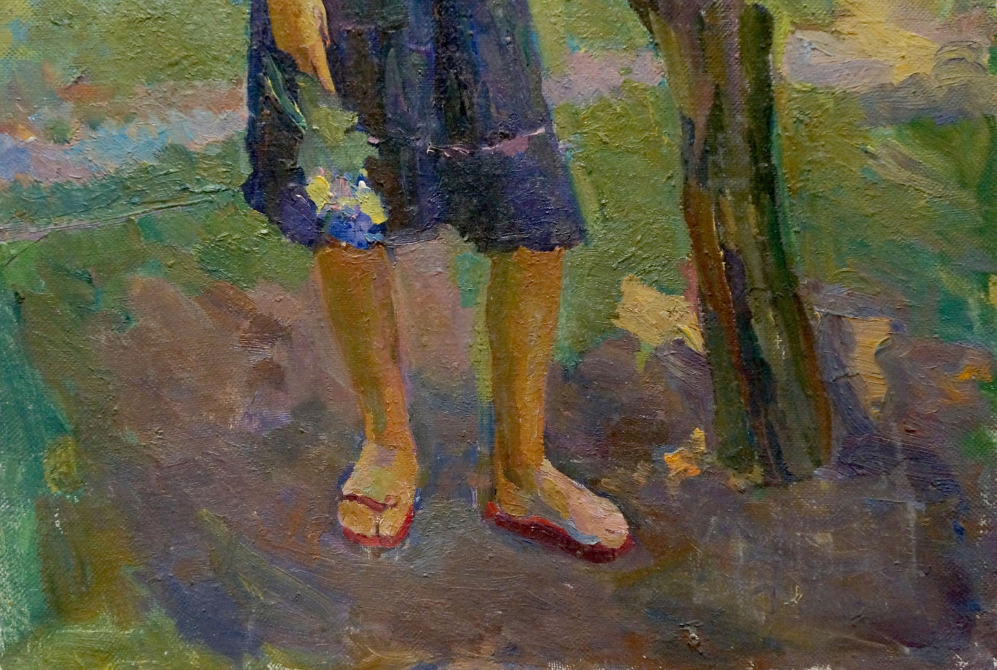 Oil painting of Titarenko Daria Anatolyevna feet in red-soled sandals