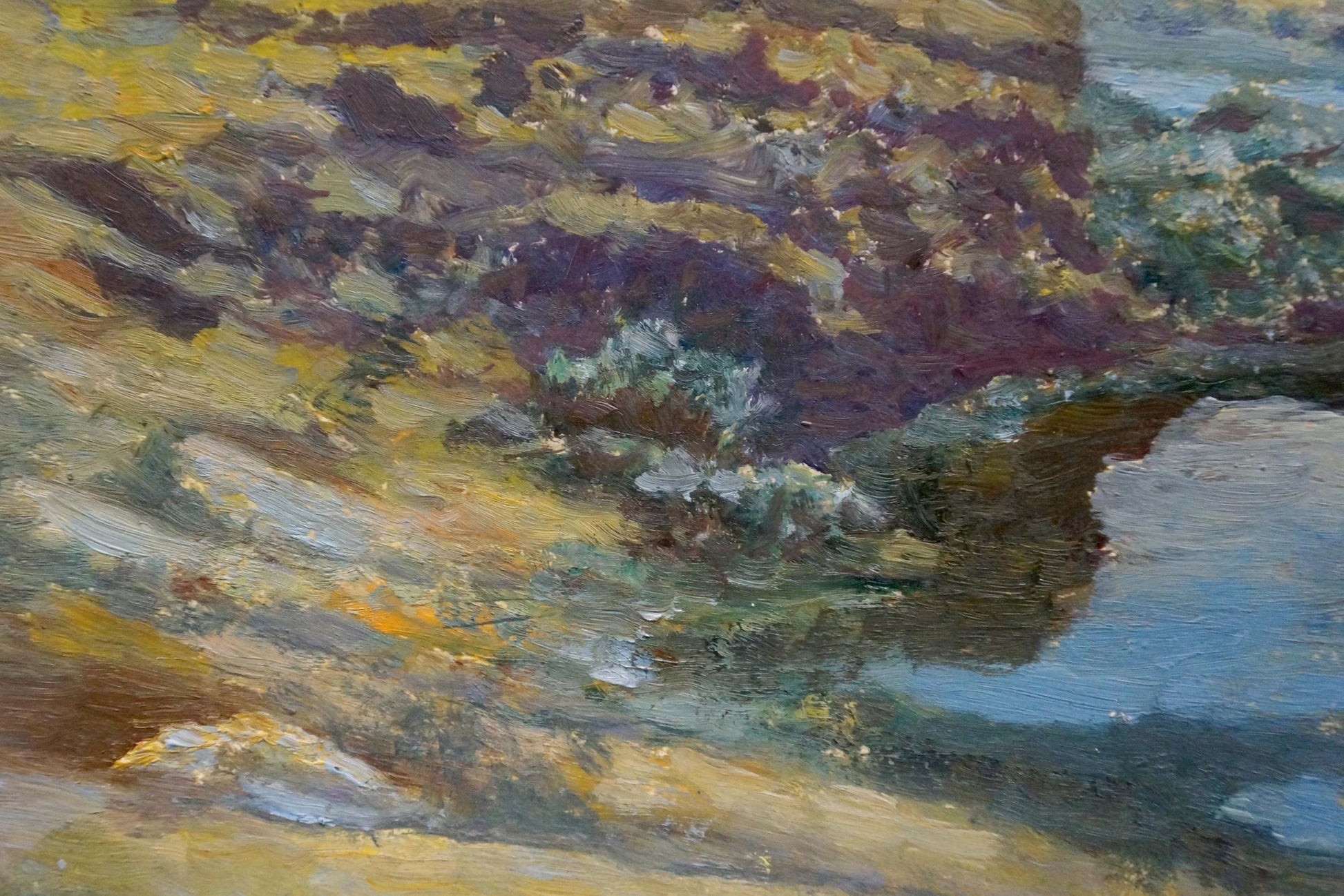 Oil painting of river along cliff by Smychek Igor Vladimirovich