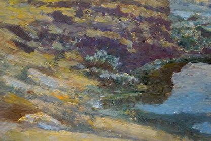 Oil painting of river along cliff by Smychek Igor Vladimirovich