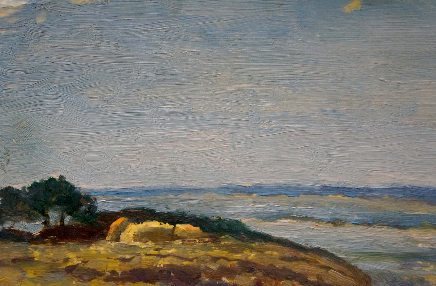 Textured oil painting of river along cliff by Smychek Igor Vladimirovich