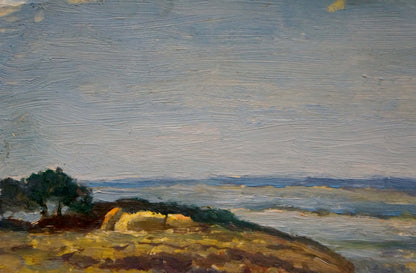 Textured oil painting of river along cliff by Smychek Igor Vladimirovich