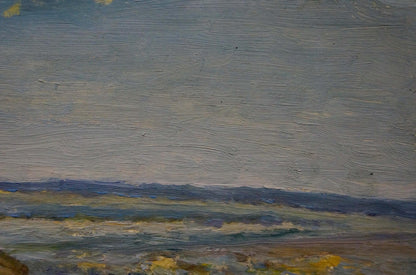 Textured oil painting of serene river along cliff by Smychek Igor Vladimirovich