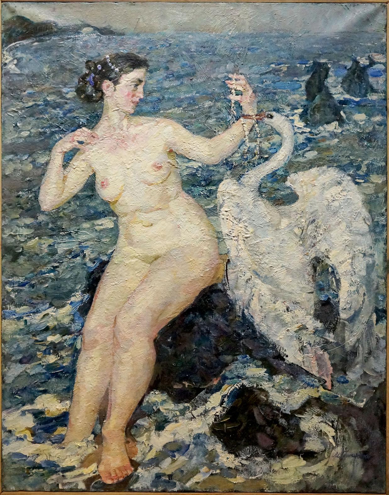 Oil painting of nude girl and swan by Tytarenko Odarka Anatoliivna