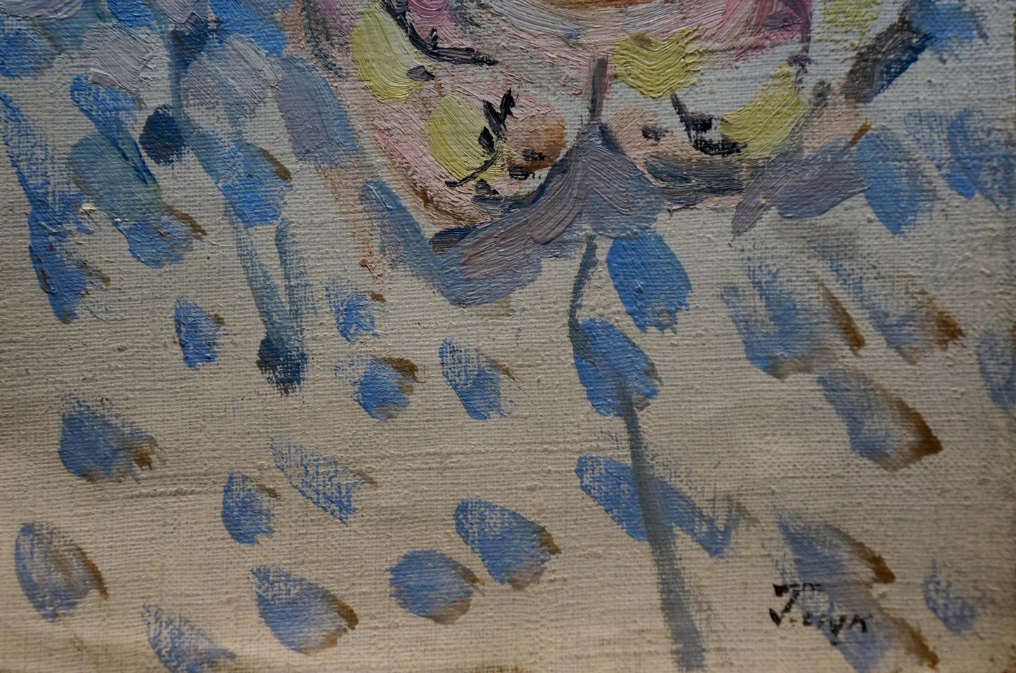 Oil painting portrait of a girl by Glyuk Gavriil Martynovich with bold blue brushstrokes