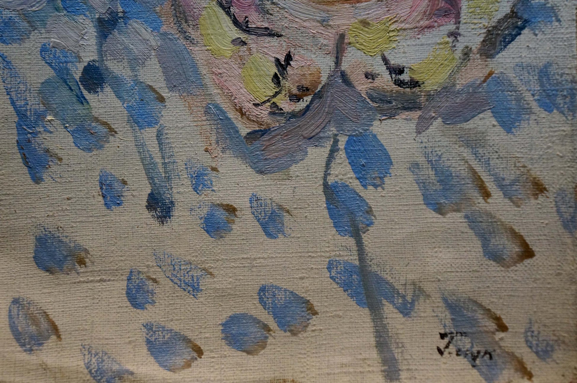 Oil painting portrait of a girl by Glyuk Gavriil Martynovich with bold blue brushstrokes