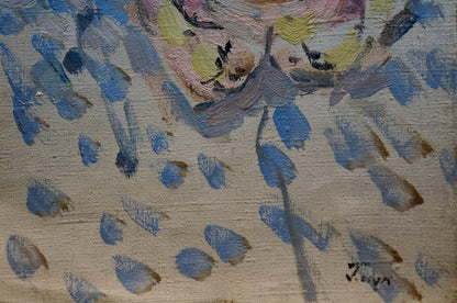 Oil painting portrait of a girl by Glyuk Gavriil Martynovich with bold blue brushstrokes