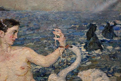 Oil painting by Tytarenko Odarka Anatoliivna: girl and swan