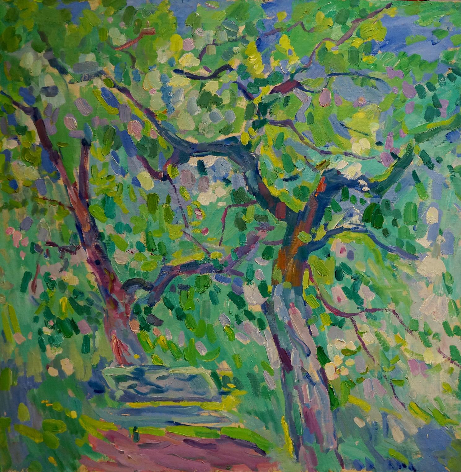 Vibrant impressionist oil painting of leafy trees by Matyushenko Victor Ivanovich