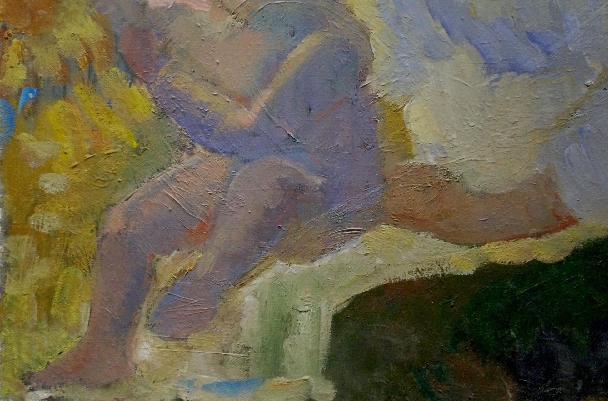Impressionistic oil painting of seated figure among sunflowers by Tytarenko Odarka Anatoliivna