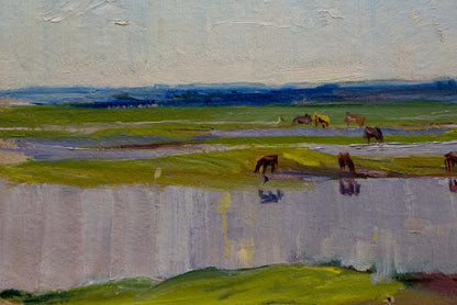 Oil painting Morning has come by Beregovaya Zoya Izrailevna serene horses scene