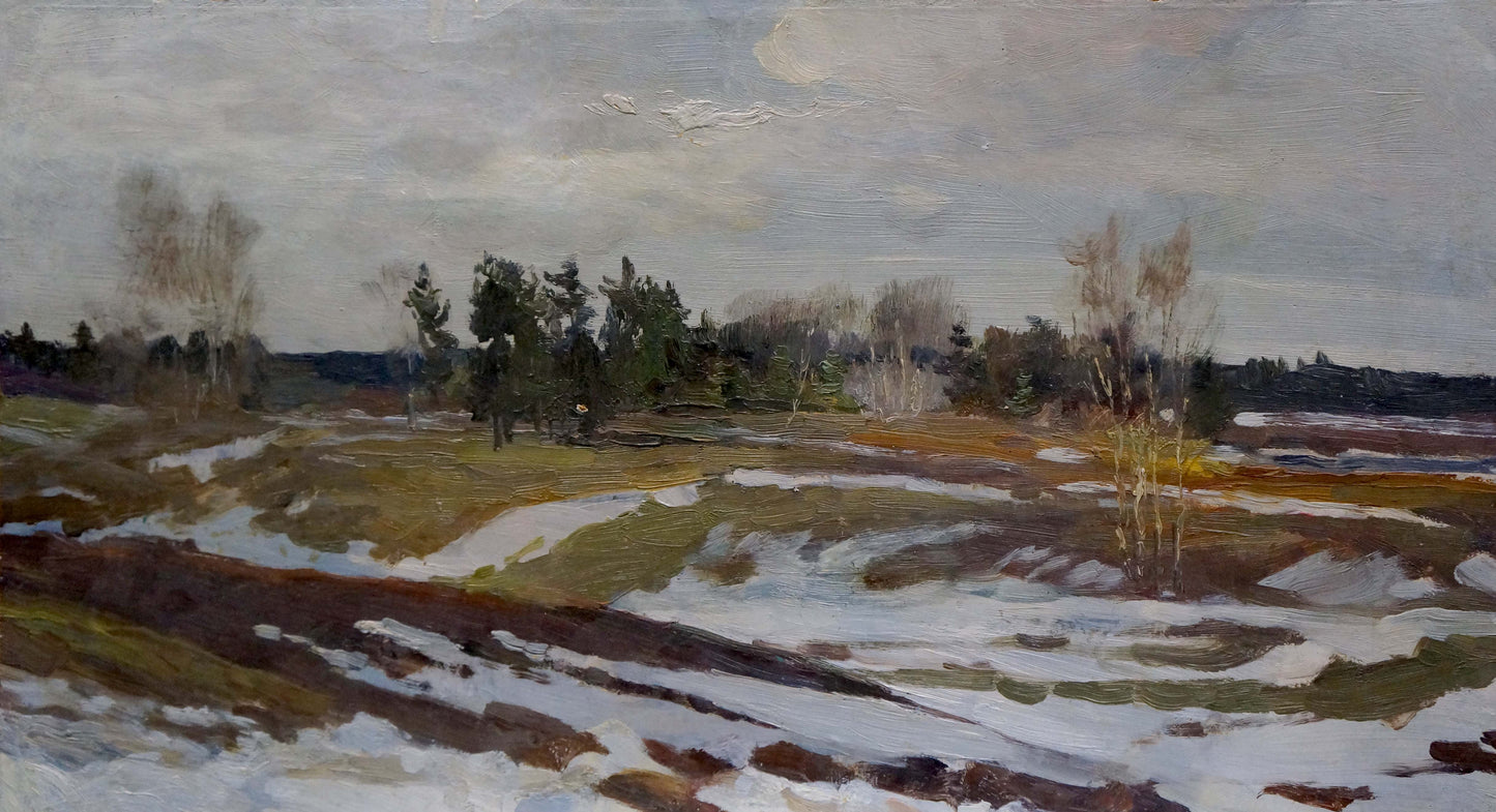 Oil painting Winter landscape by Chernyshevsky Petr Akimovich snowy field